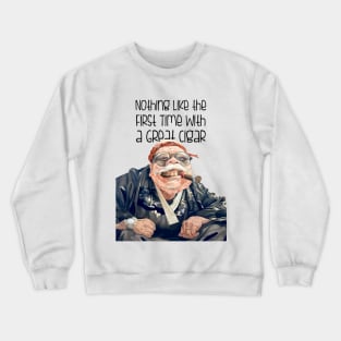 Puff Sumo: There's Nothing Like the First Time With a Great Cigar  on a light (Knocked Out) background Crewneck Sweatshirt